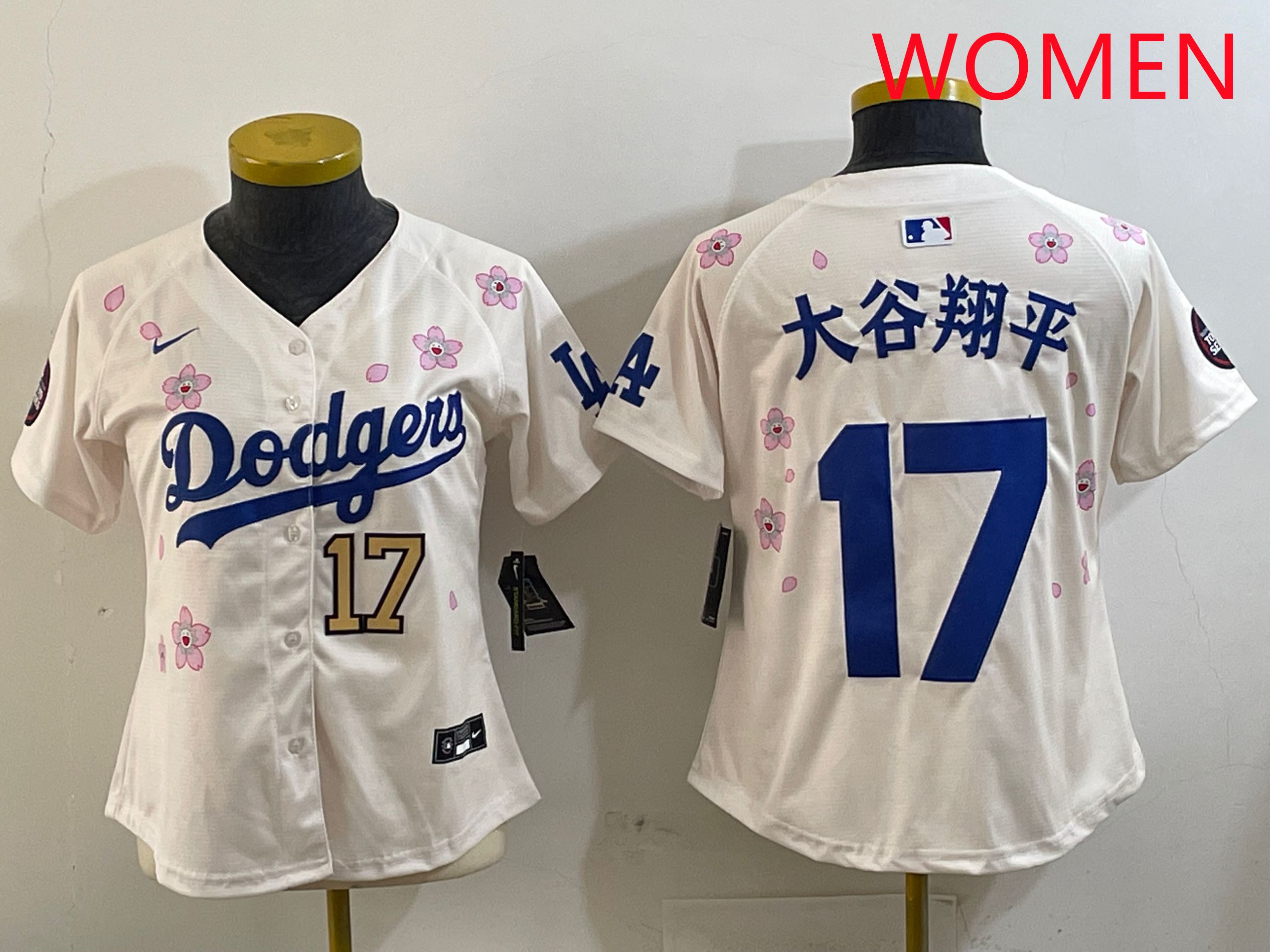 Women Los Angeles Dodgers 17 Ohtani Cream Sakura Edition 2025 Nike MLB Jersey style 20